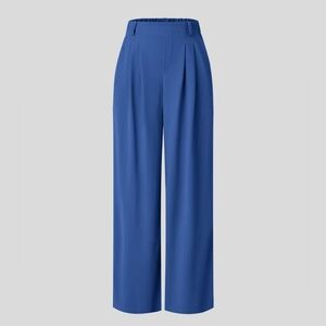 HALARA Women's Elegant Blue Wide-Leg Trousers